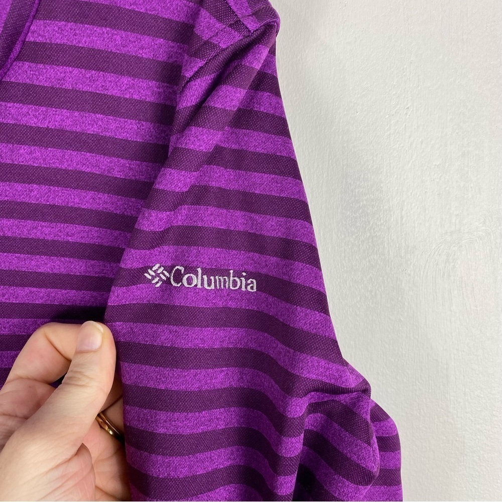 Columbia Fleece Lined Striped Pullover Turtleneck Sweatshirt Purple Size Medium - Picture 2 of 5